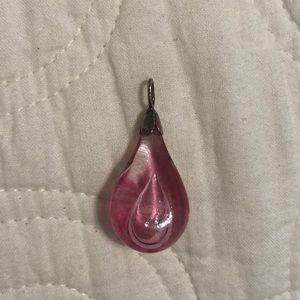 Pink glass teardrop pendant with silver bail